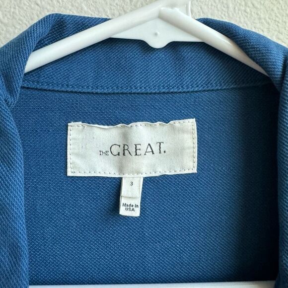 The Great. Flutter Army Jacket Utility Button Blue Cotton Linen Women's 3 Large - Picture 5 of 11